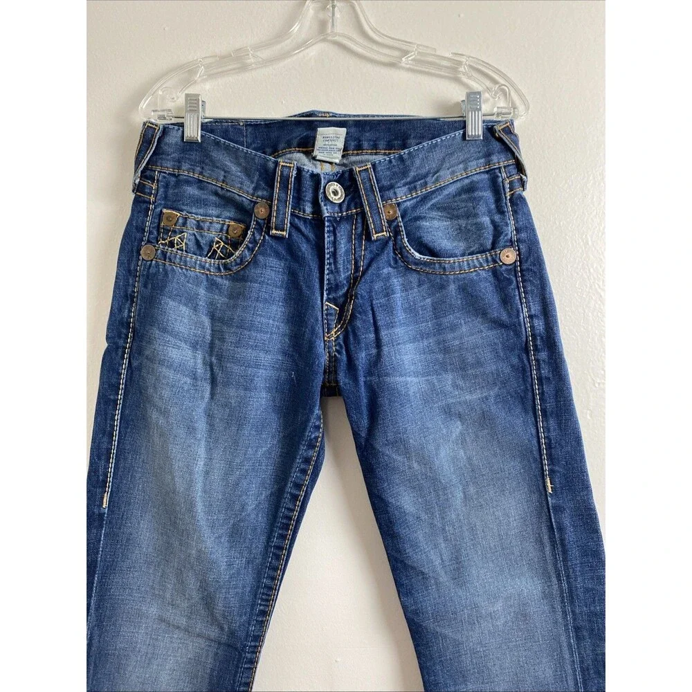 True Religion Denim Jeans Size 30 Straight Blue Stitched Western Cowboy Cotton